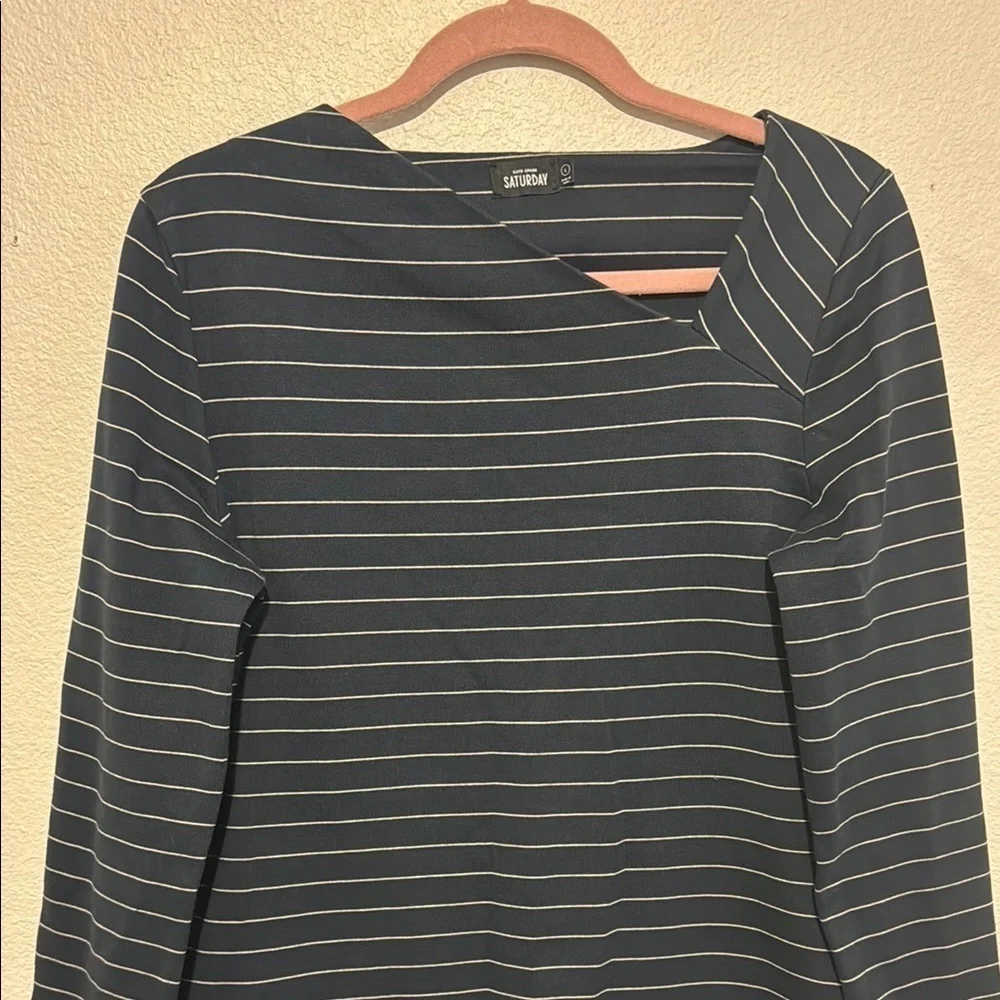 Kate Spade Saturday Navy Striped Asymmetrical Neck Mini Dress Preppy